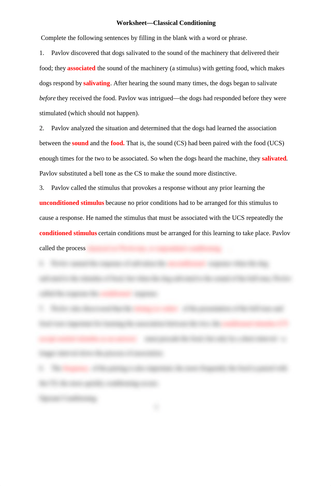 Classical  Operant Conditioning Worksheet Answer Key.doc_djj1wr4dh1s_page1