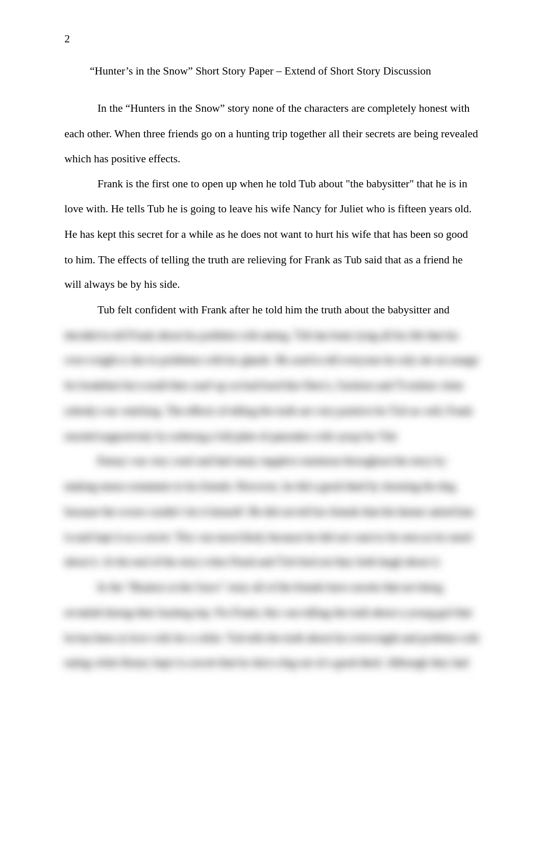 "Hunter's in the Snow" Short Story Paper - Extend of Short Story Discussion.docx_djjp5lontek_page2