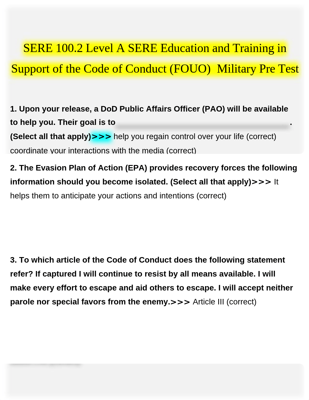 SERE 100.2 Level A SERE Education and Training in Support of the Code of Conduct (FOUO) (4 hrs) Mili_djk3zv9z96v_page1