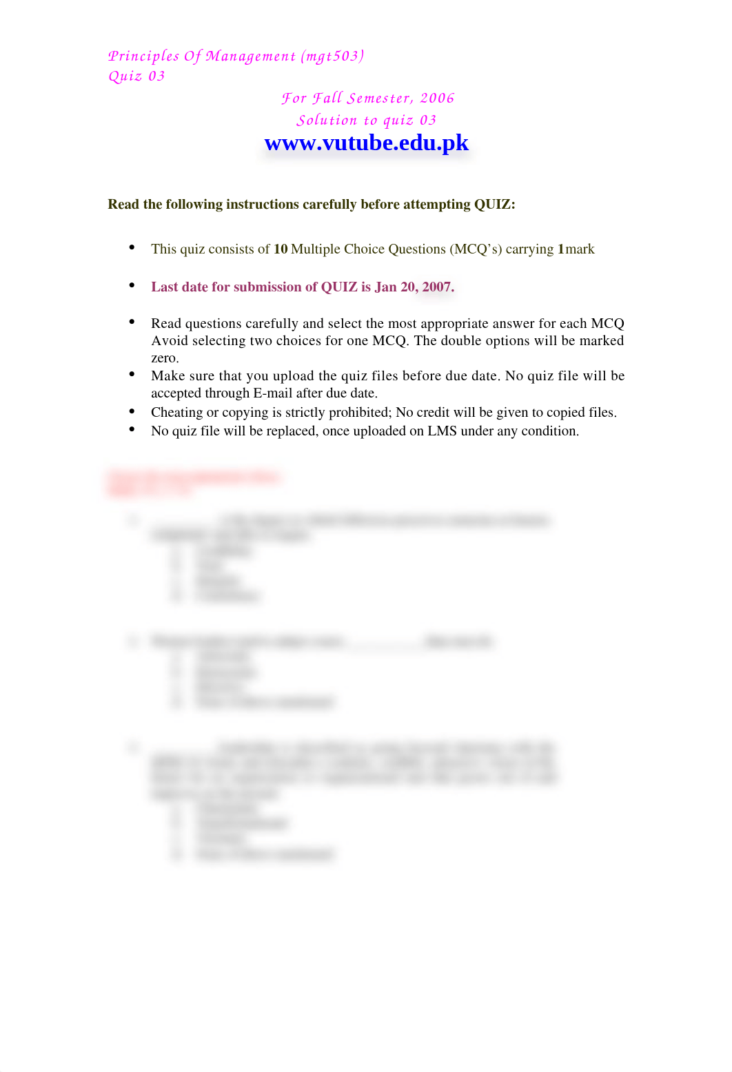 Princilpes of Management - MGT503 Fall 2006 Quiz 03 Solution_djk40h0q2jr_page1