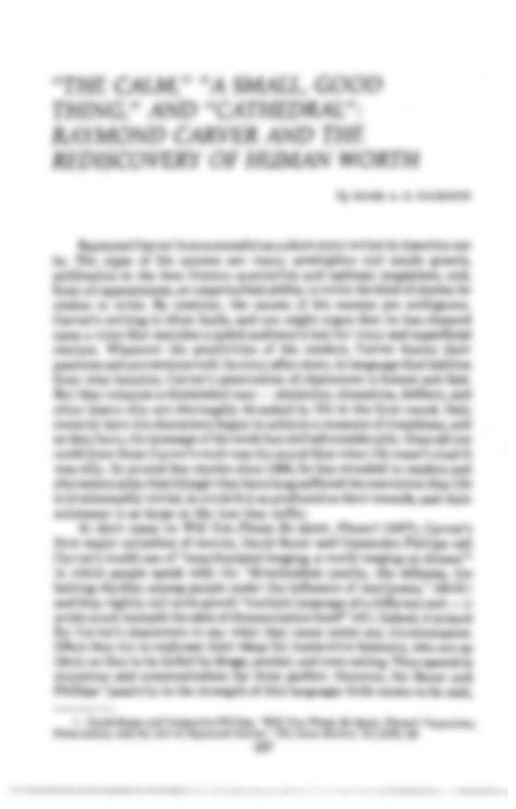 1. 'THE CALM,' 'A SMALL, GOOD THING,' AND 'CATHEDRAL'_ RAYMOND CARVER AND THE REDISCOVERY OF HUMAN W_djm98jpr52j_page1