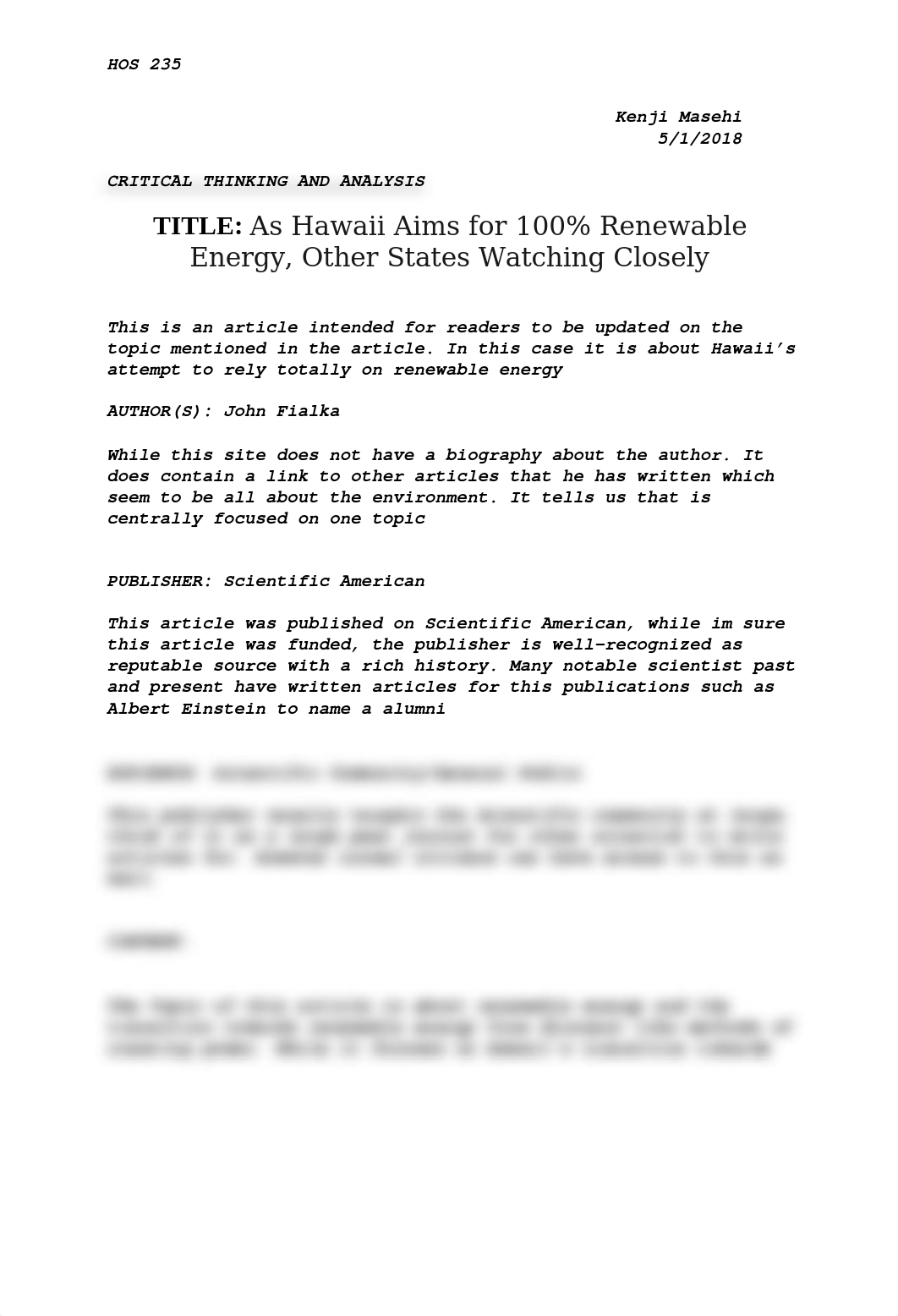 SP18_HOS235_WK3_Critical Thinking and Analysis Kenji Masehi.docx_djnc3sfnelv_page1