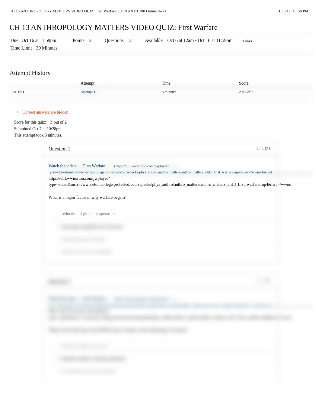 CH 13 ANTHROPOLOGY MATTERS VIDEO QUIZ_ First Warfare_ FA19 ANTH 300 Online 8wk1.pdf_djnjxd8i5ko_page1