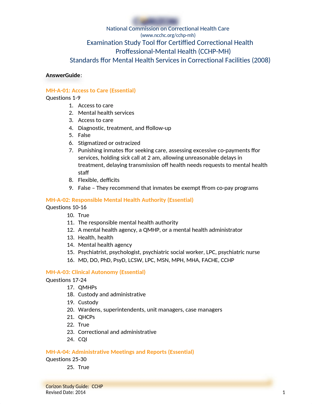 NCCHC CCHP-MH Study Tool - Answer Guide.docx_djnr34ucmb2_page1