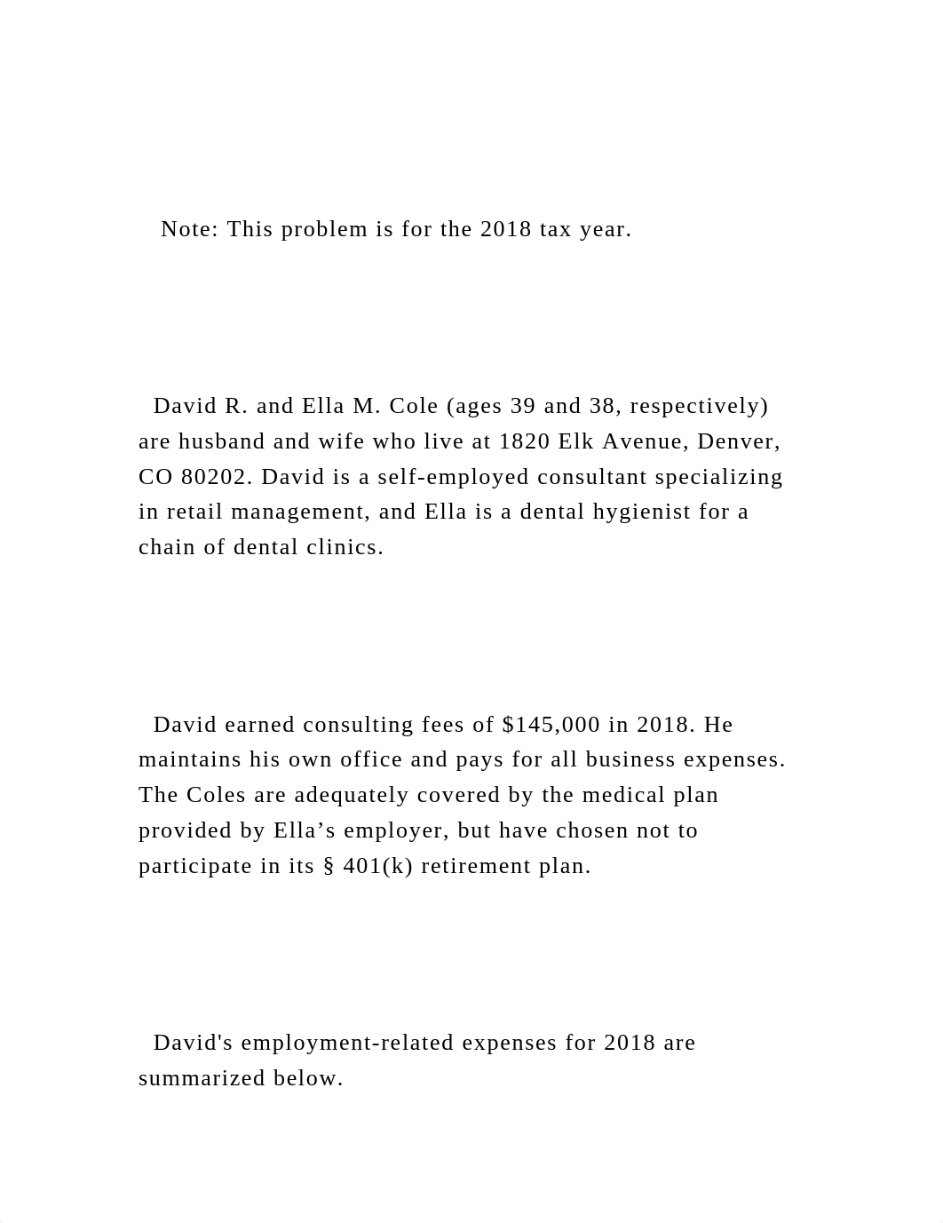 Note This problem is for the 2018 tax year.    David .docx_djoayyeu97y_page2