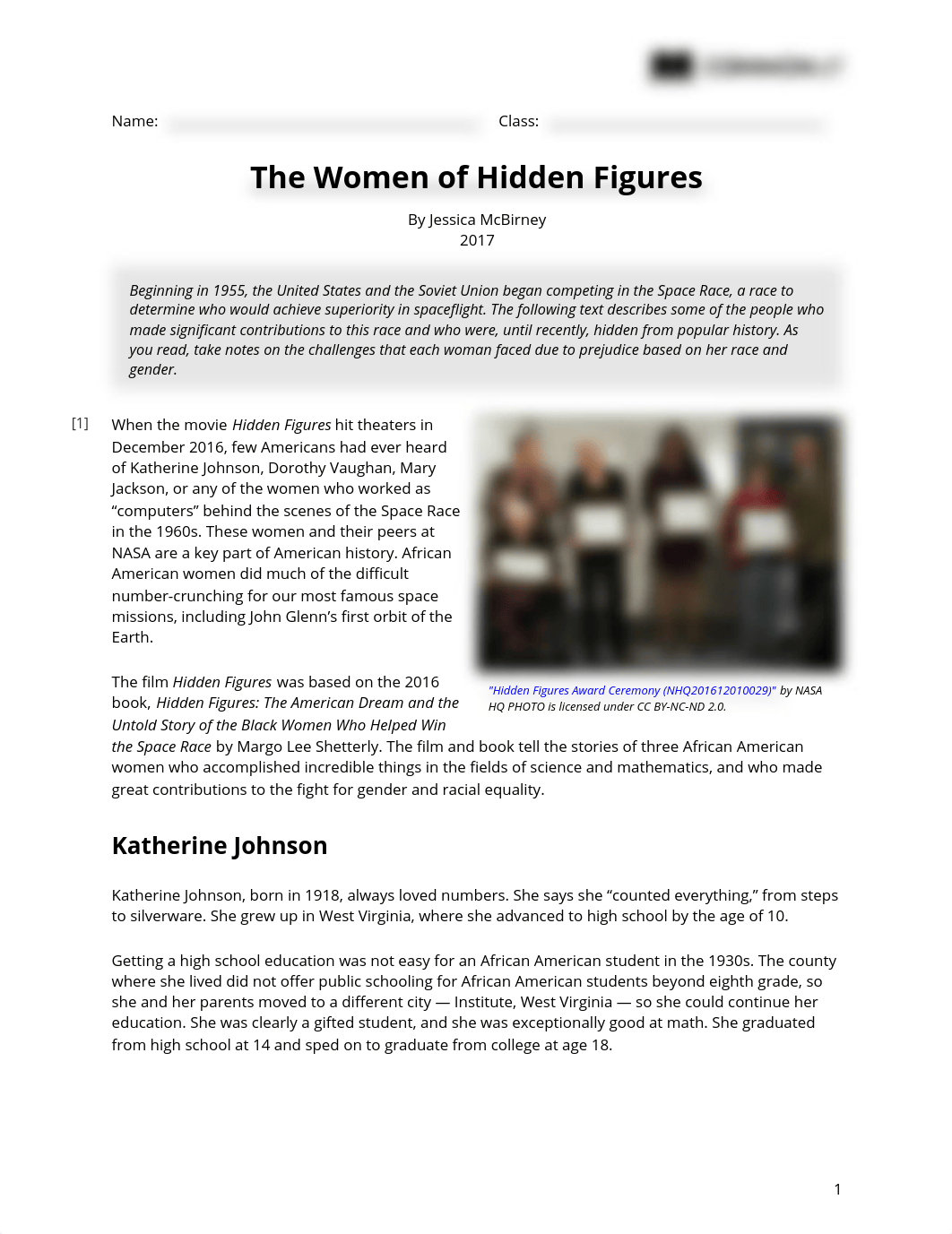 Gr 9 The_Women_of_Hidden_Figures-teacher Common Lit.pdf_djofnm49a77_page1