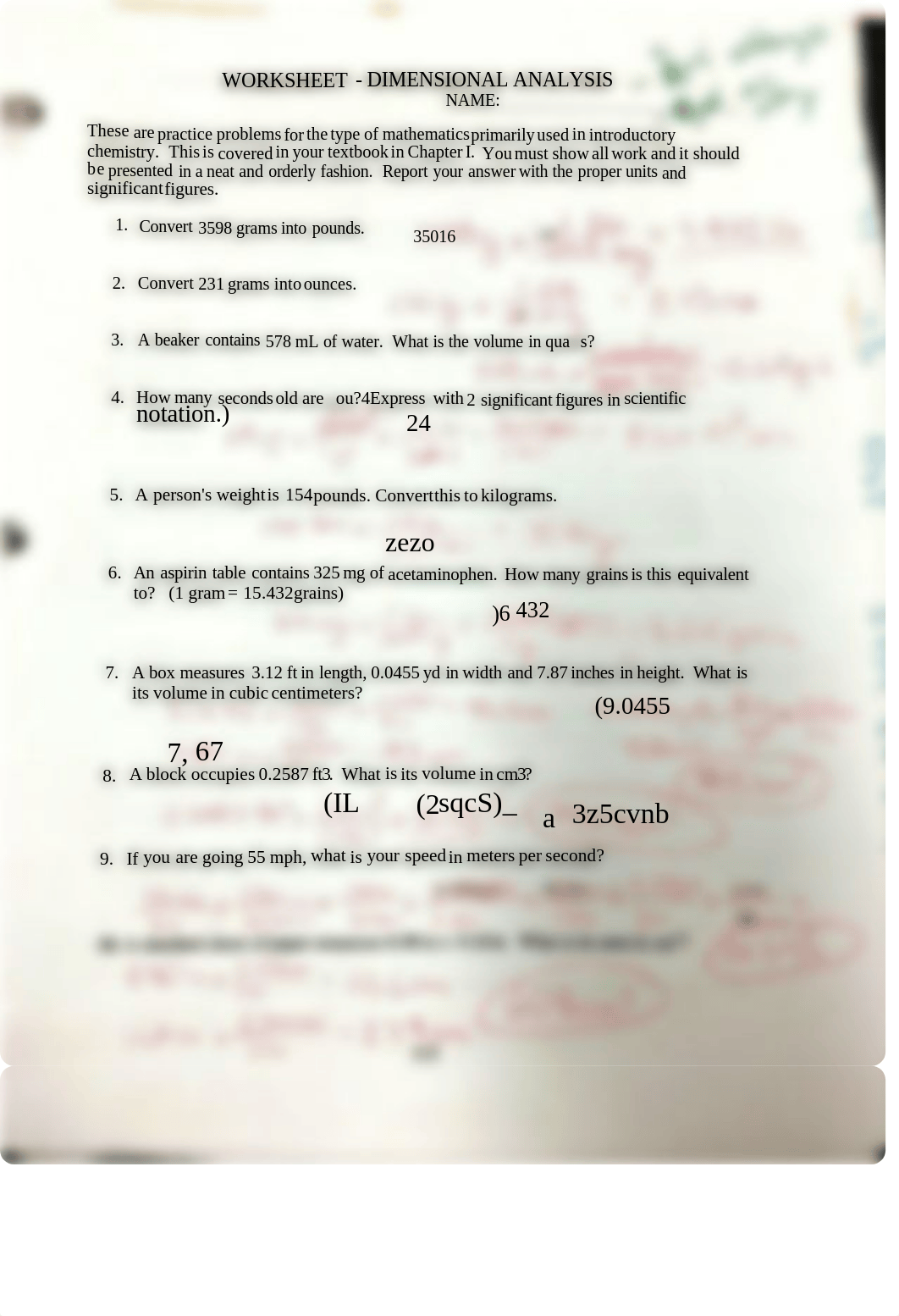 Dimensional Analysis Worksheet Answer Key.pdf_djpairgpu9o_page1