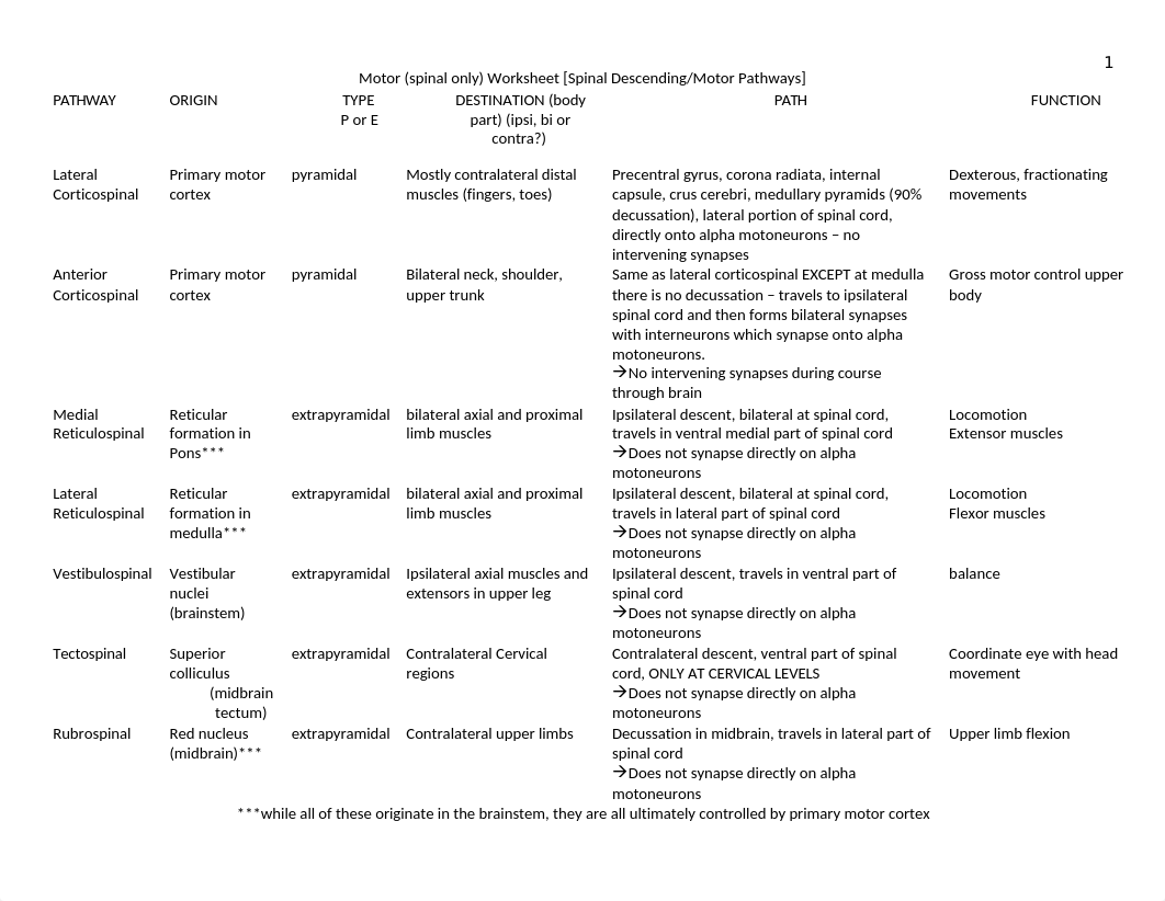 Motor Pathways Cheat Sheet.doc_djps44uie8m_page1