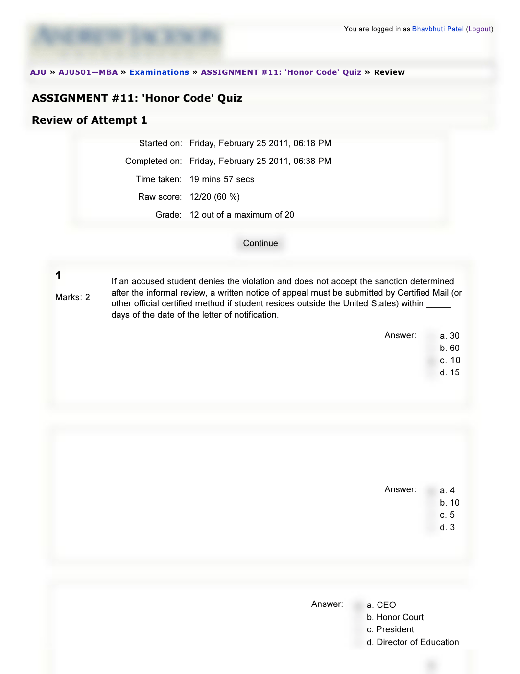 AJU501--MBA_ ASSIGNMENT #11_ 'Honor Code' Quiz_djqskusosqn_page1