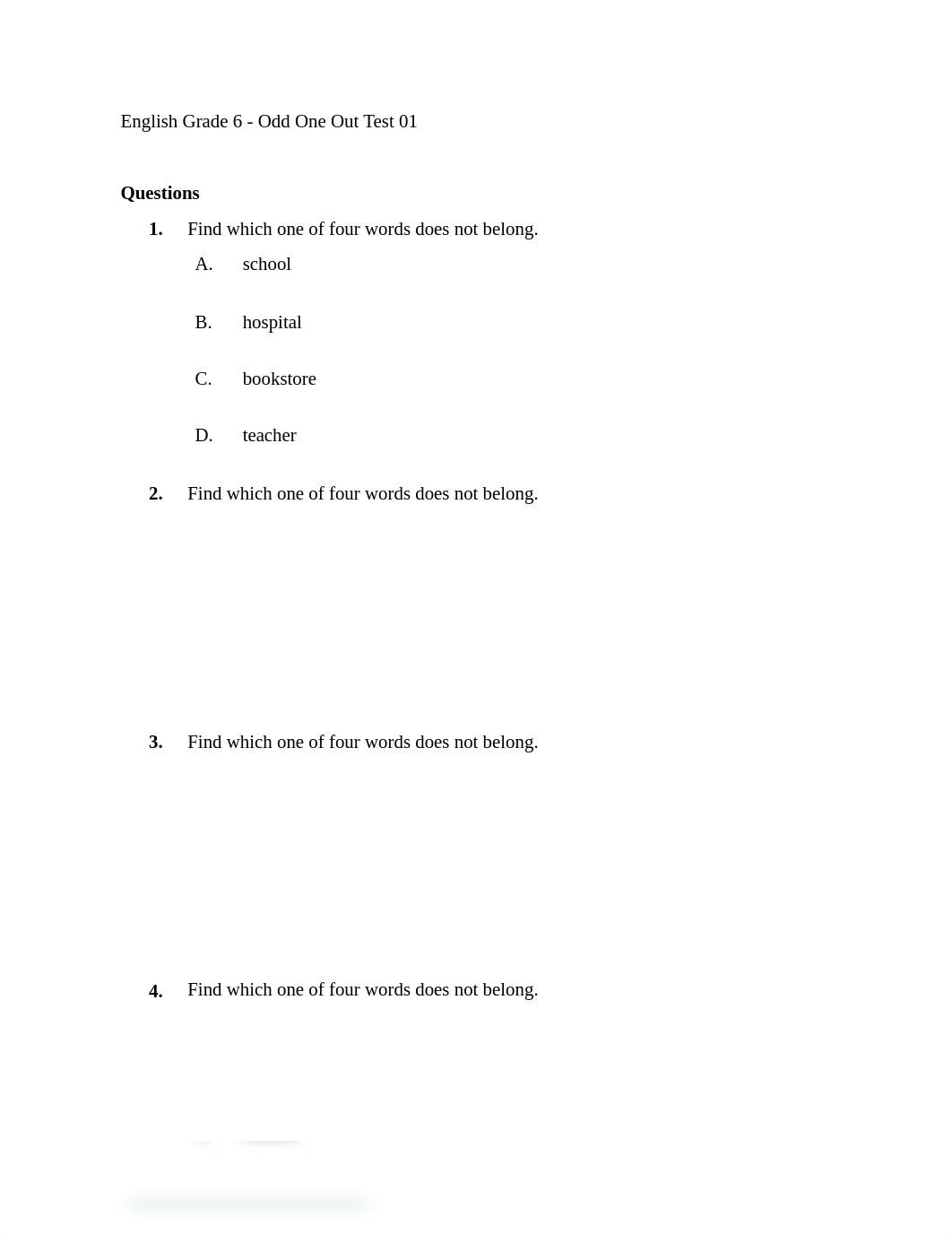 English Grade 6 - Odd One Out Test 01.pdf_djr25wid2fe_page1