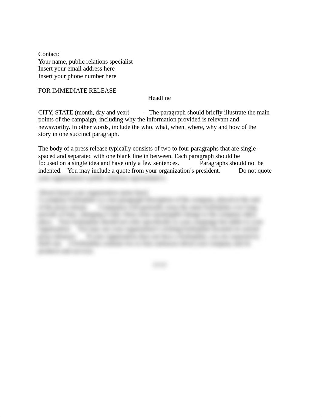 COMM 231 Semester Project Press Release Template_djratsr98tc_page1