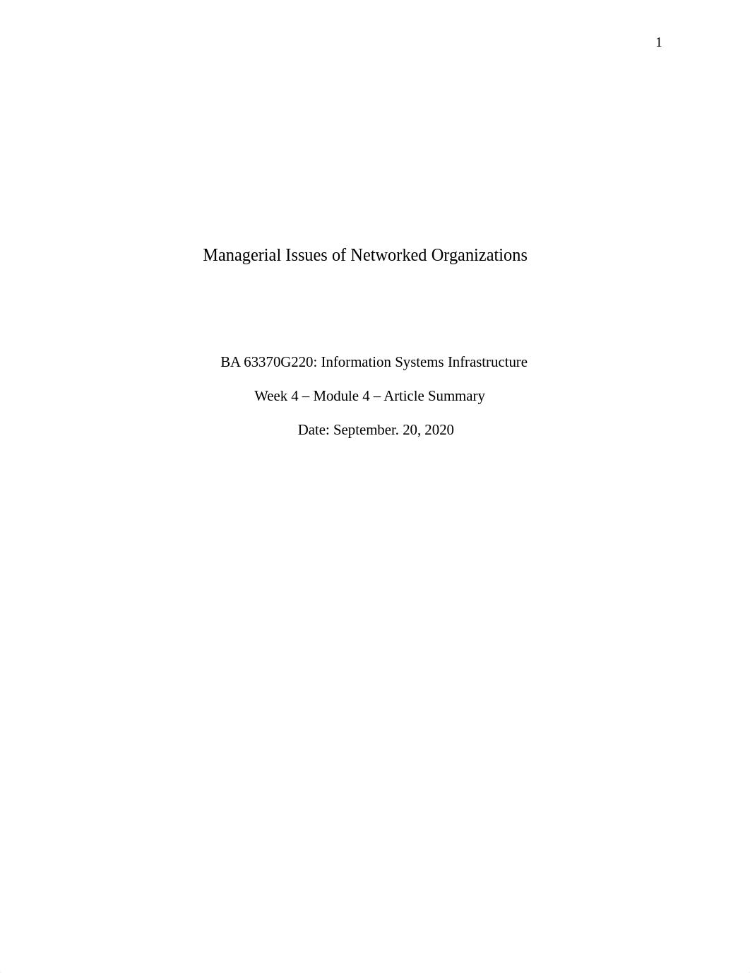 Week 4 - Module 4 - Article Summary - Managerial Issues of Networked Organization.docx_djrsps3koz1_page1