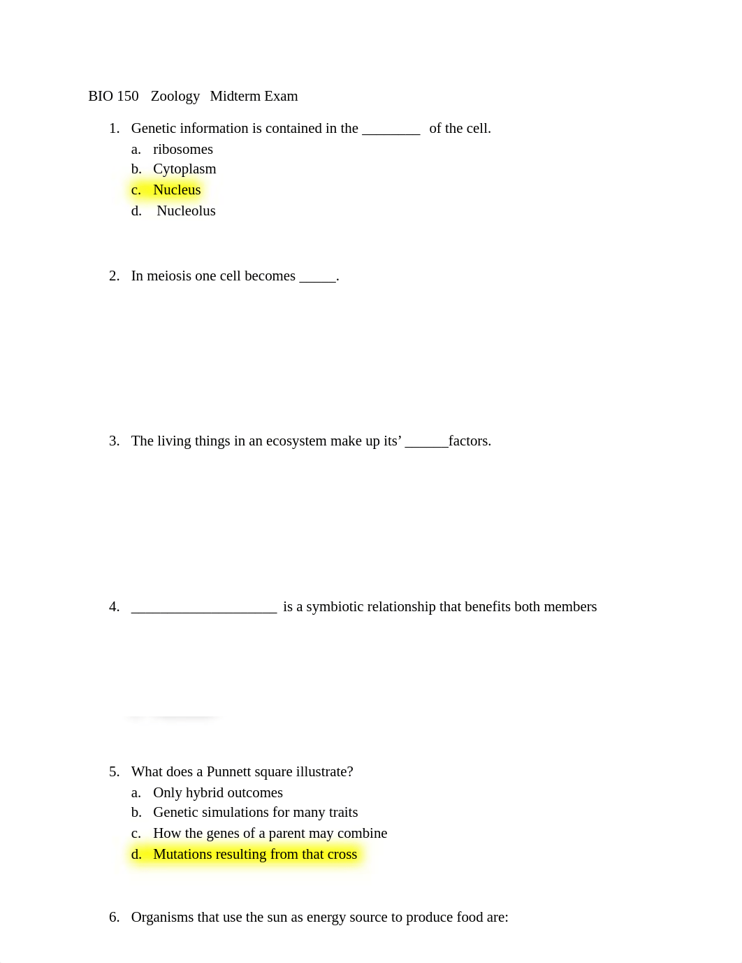 BIO 150     Zoology    Midterm Exam.docx_djrt2upfedr_page1