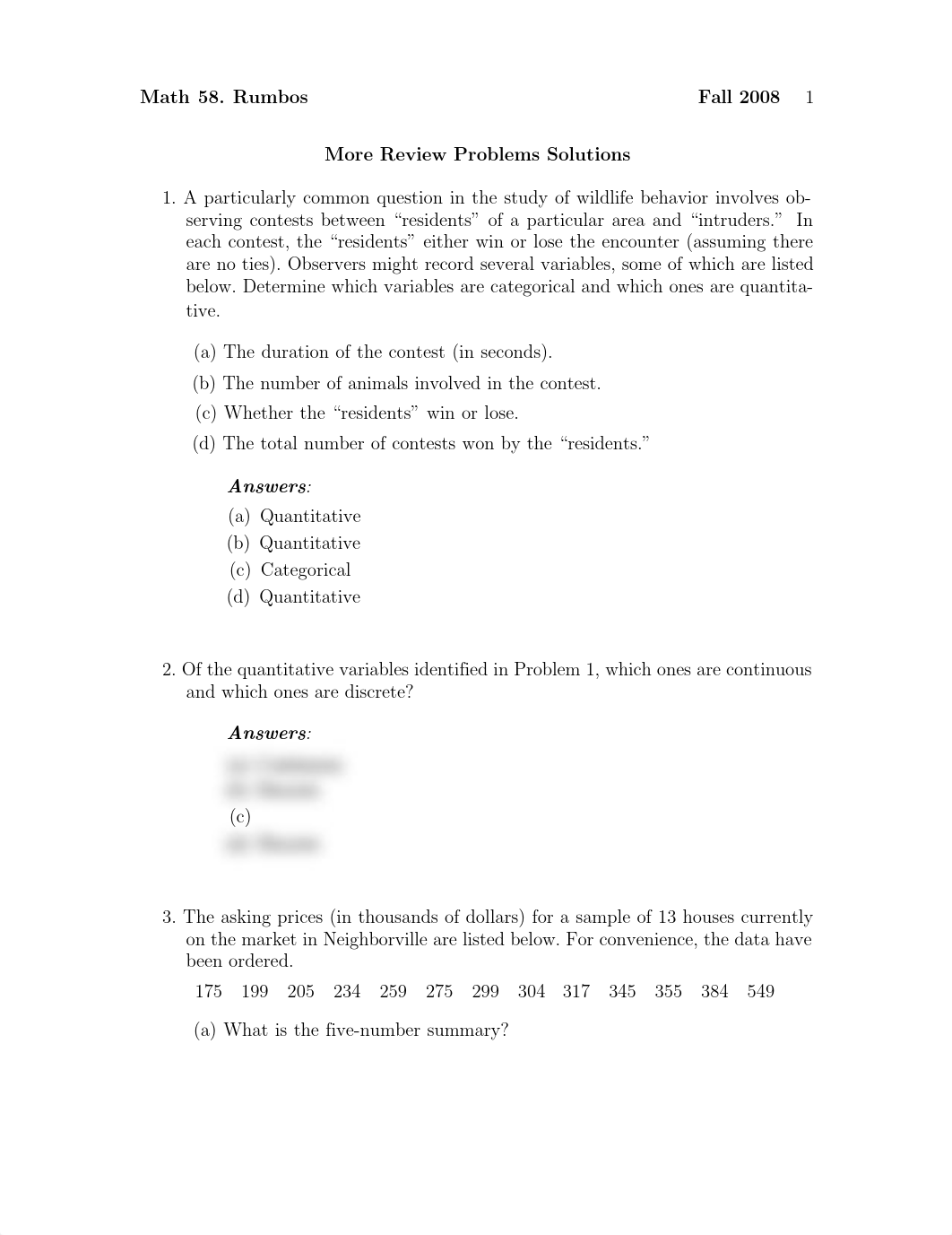 Final Exam Review Problem Set Solution Fall 2008 on Introduction to Statistics_djvpjm9opgu_page1