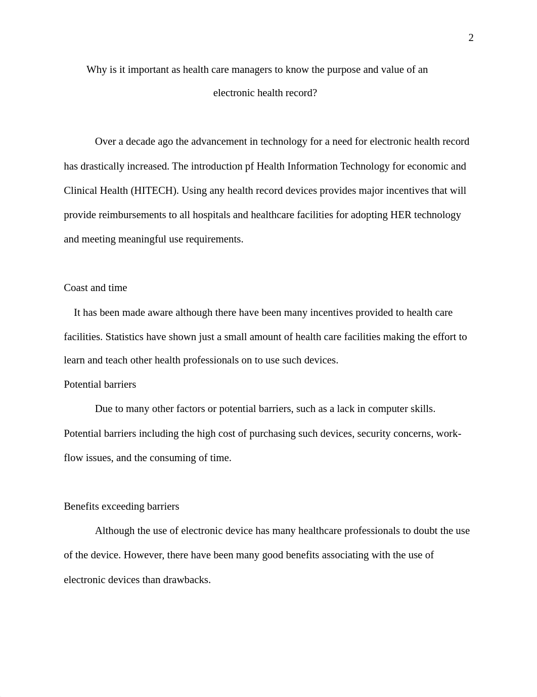 WHY IS IT IMPORTANT AS HEALTH CARE PROFESSIONALS AND MANAGERS TO KNOW THE PURPOSE OF AN ELECTRONIC H_djvxd6meuhi_page2