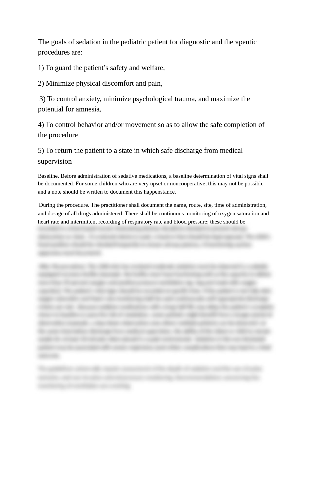 The goals of sedation in the pediatric patient for diagnostic and therapeutic procedures are.docx_djvydcqsi4x_page1