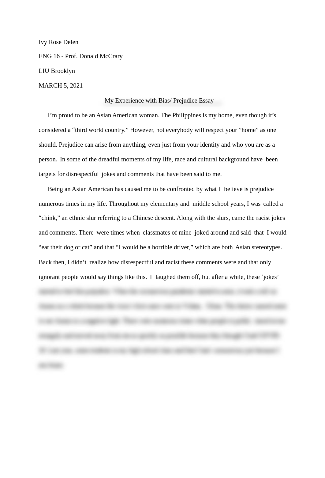 My Experience with Bias: Prejudice Essay REVISED 3.docx_djwnp8s8kay_page1