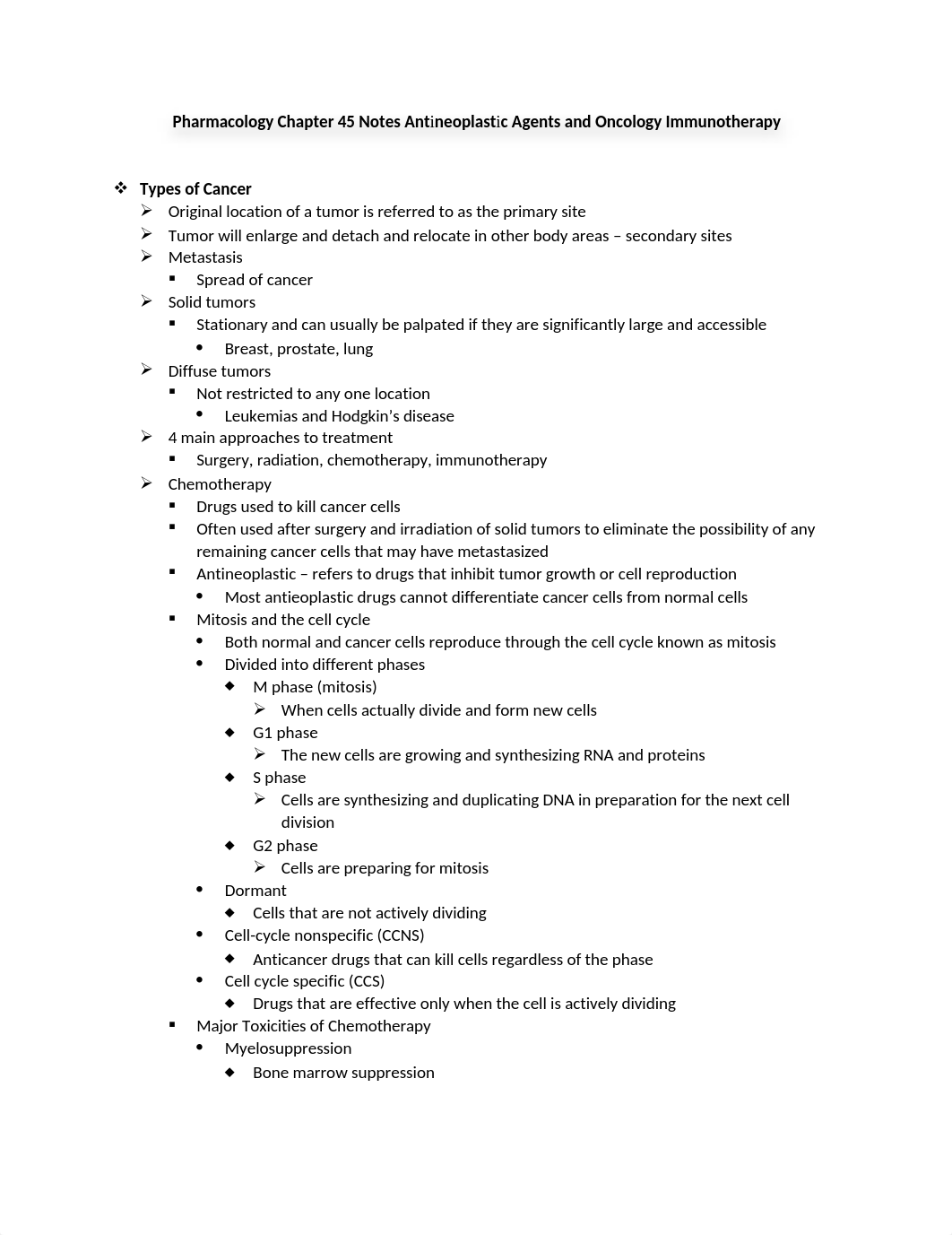 Pharmacology Chapter 45 Notes Antineoplastic Agents and Oncology Immunotherapy.docx_djyj6xnrbfv_page1