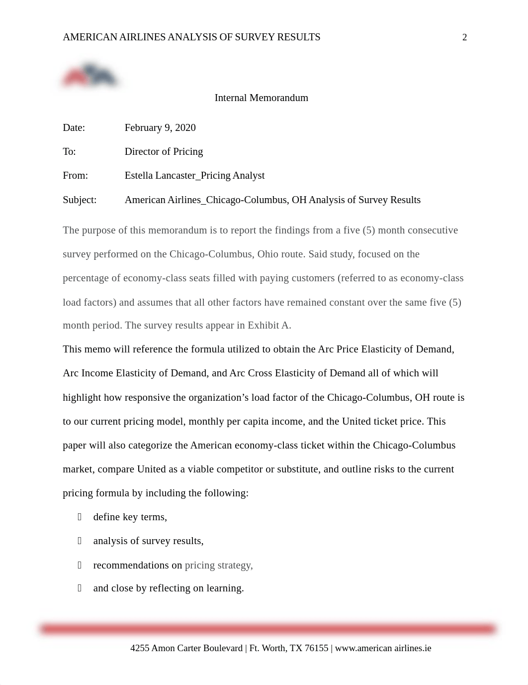 Managerial Economis  EC6000_X40_ __ELancaster_Week 2 Memorandum_ American Airlines.docx_djym044928a_page2