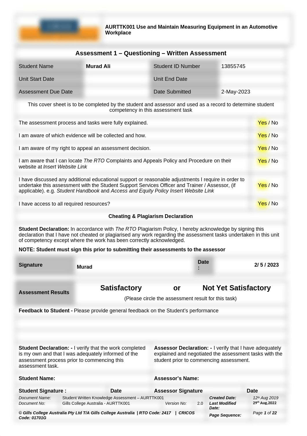 Written Knowledge Assessment AURTTK001.docx_djzr683re0j_page1