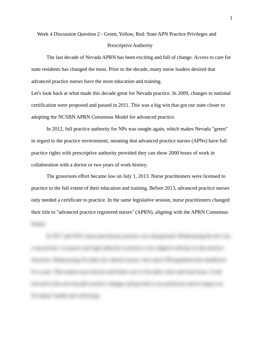 Week 4 Discussion Question 2 - Green, Yellow, Red_ State APN Practice Privileges and Prescriptive Au_dk08kpsu6sj_page1