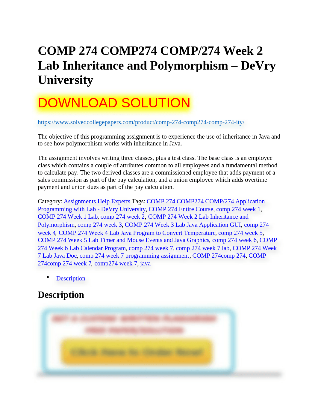 COMP 274 Week 2 Lab Inheritance and Polymorphism - DeVry University.docx_dk12zurhmyc_page1