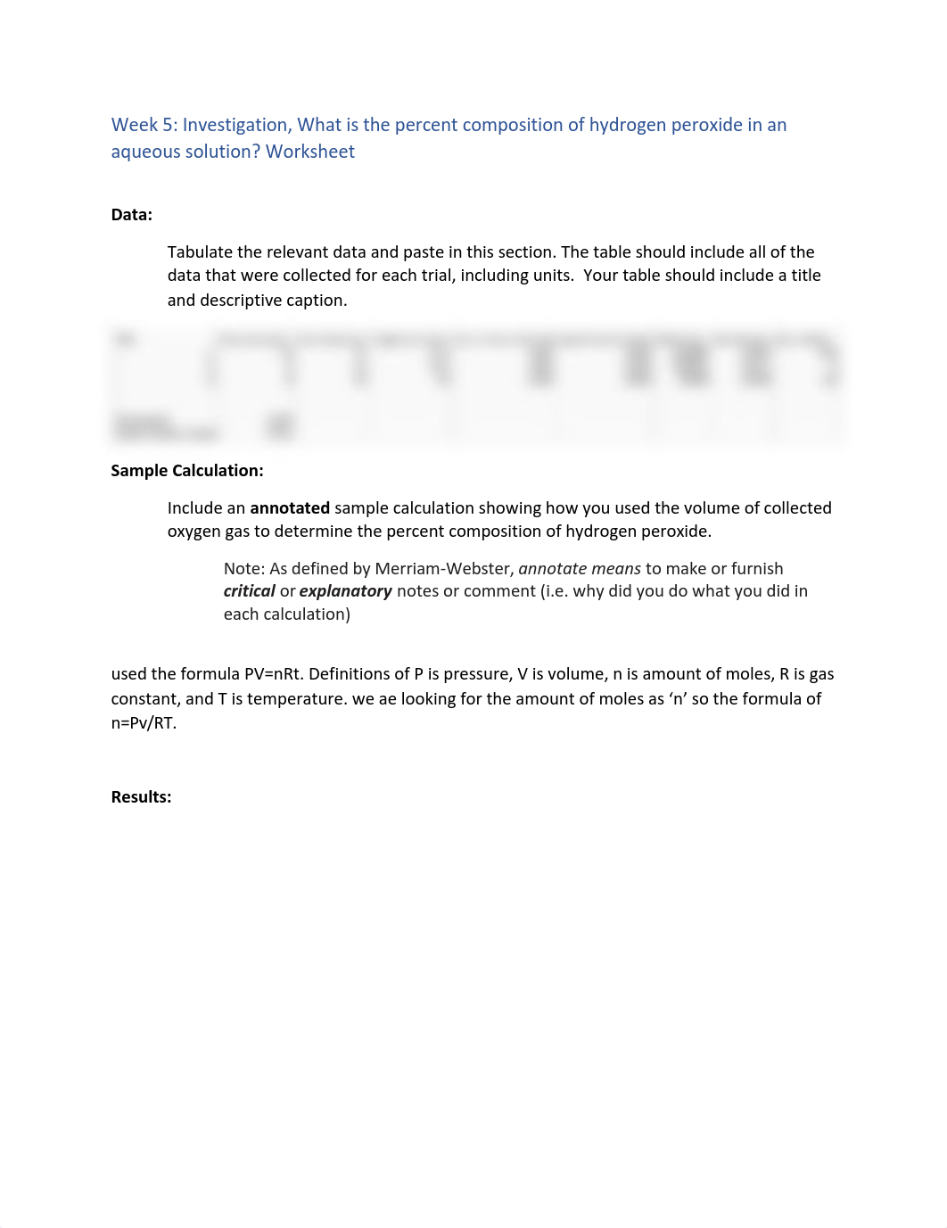 Week 5 Investigation What is the percent composition of hydrogen peroxide in an aqueous solution Wor_dk26ykimckm_page1