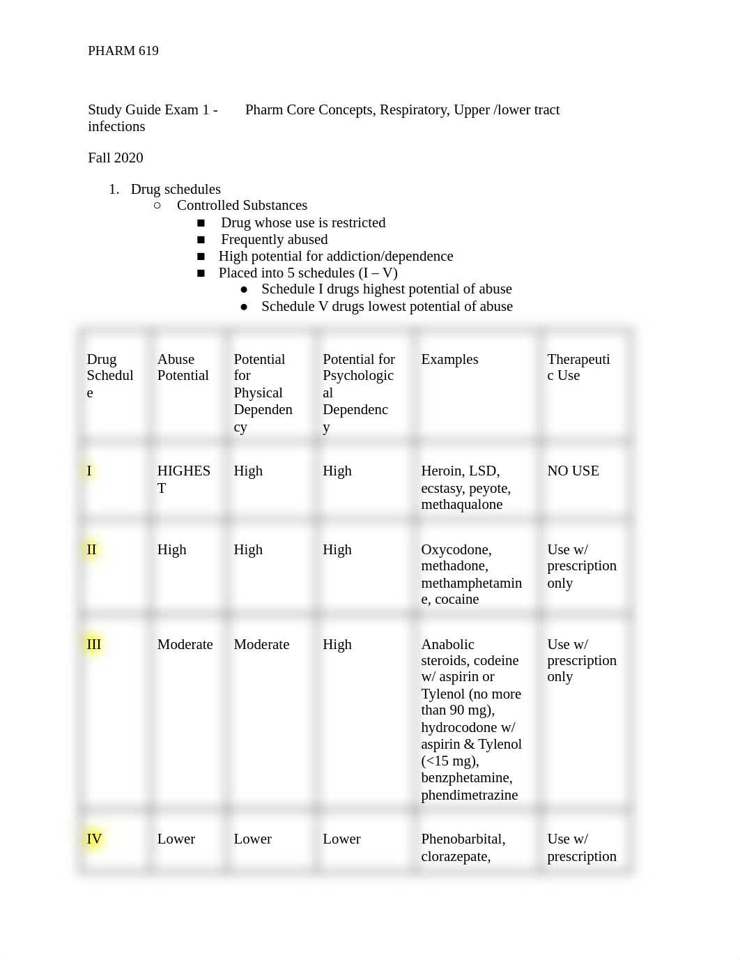 Study Guide Exam 1 -  Pharm Core Concepts, Respiratory, Upper _lower tract infections.docx_dk3rhd03d0i_page1