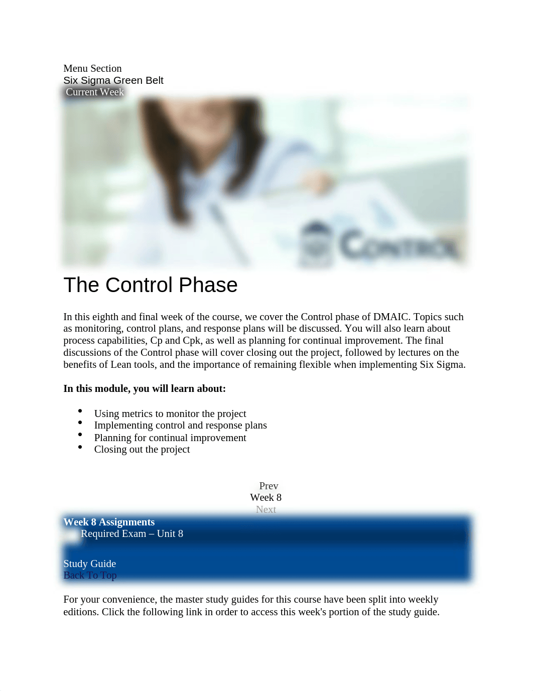 Villanova University - Six Sigma Green Belt - Week 8 - The CONTROL Phase.docx_dk4fg6qt3zw_page1