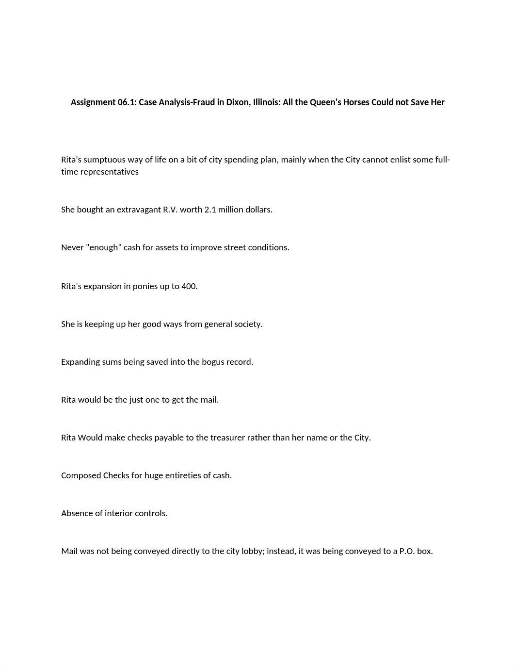 Assignment 06.1 Case Analysis-Fraud in Dixon, Illinois All the Queen's Horses Could not Save Her.doc_dk4gwprodgo_page1