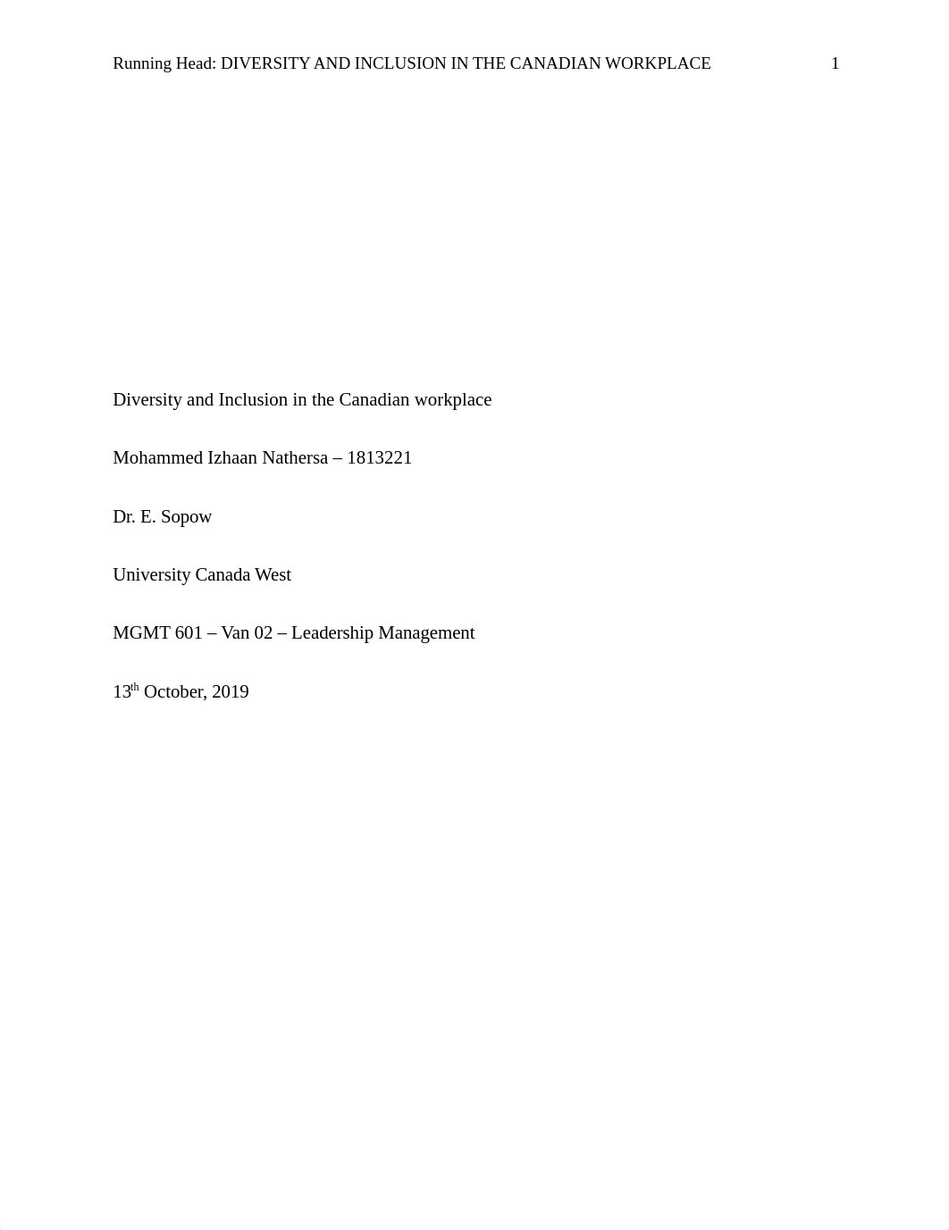 Diversity and Inclusion in the Canadian workplace - Assignment 1.docx_dk4vbzlxxwe_page1