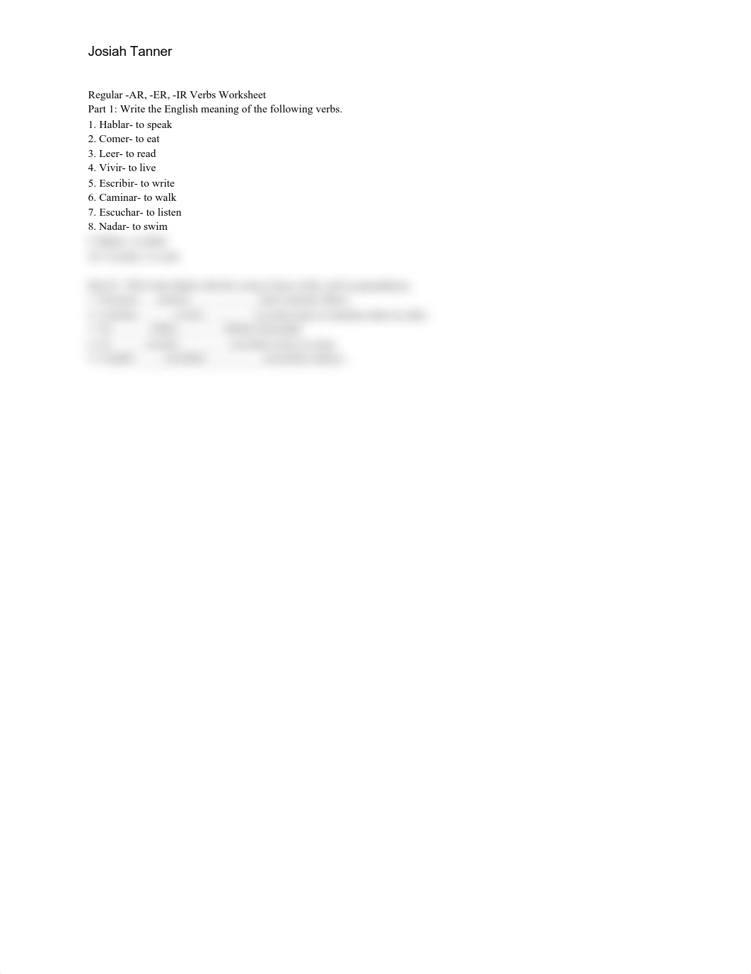 Regular -AR, -ER, -IR Verbs Worksheet Josiah Tanner.pdf_dk5fgm0r08x_page1