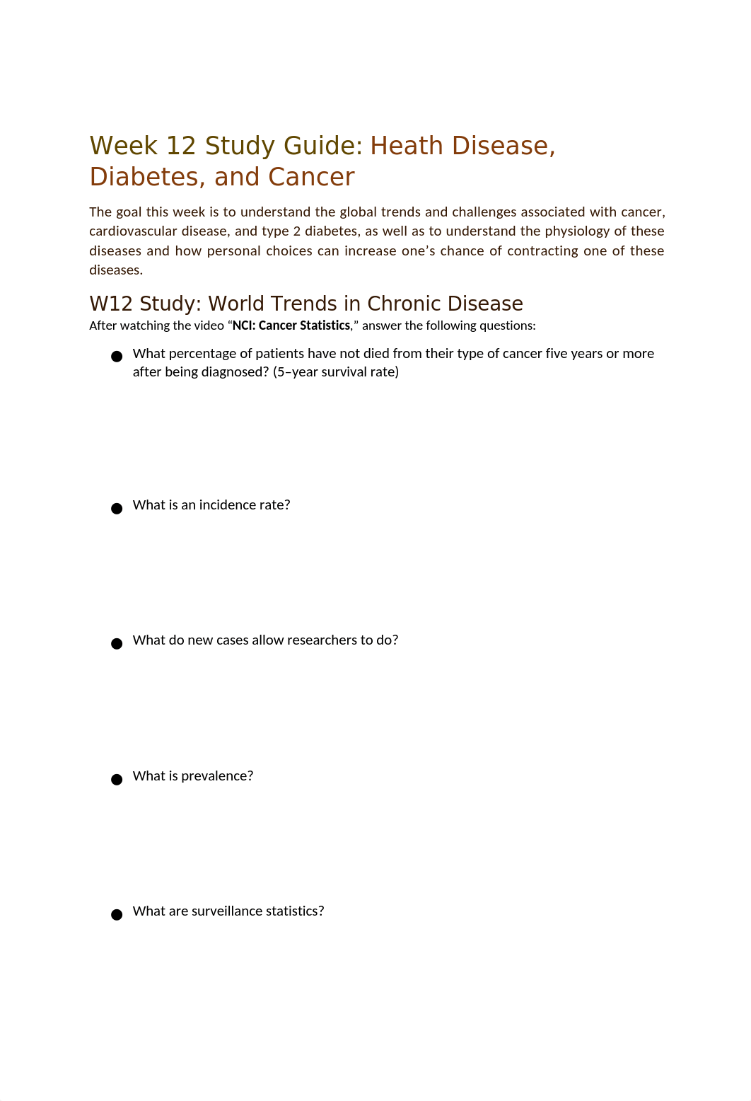 Week 12 Study Guide Heath Disease, Diabetes, and Cancer.docx_dk6fmeakpqw_page1