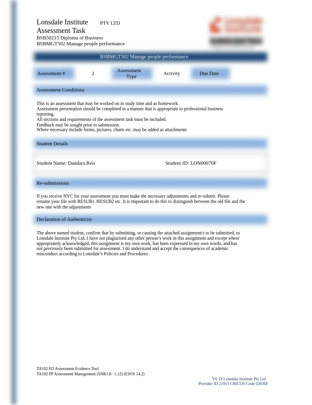 BSBMGT502 Assessment 2 - Activity Dandara Reis LON000070F.pdf_dk6og8sanps_page1