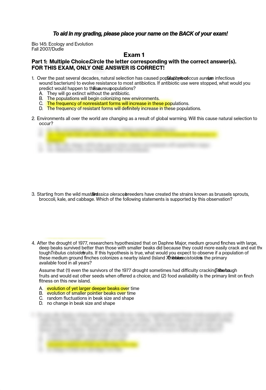 Sample_Exam1_Ecology and Evolution (Dana Dudle)_dk8703088am_page1