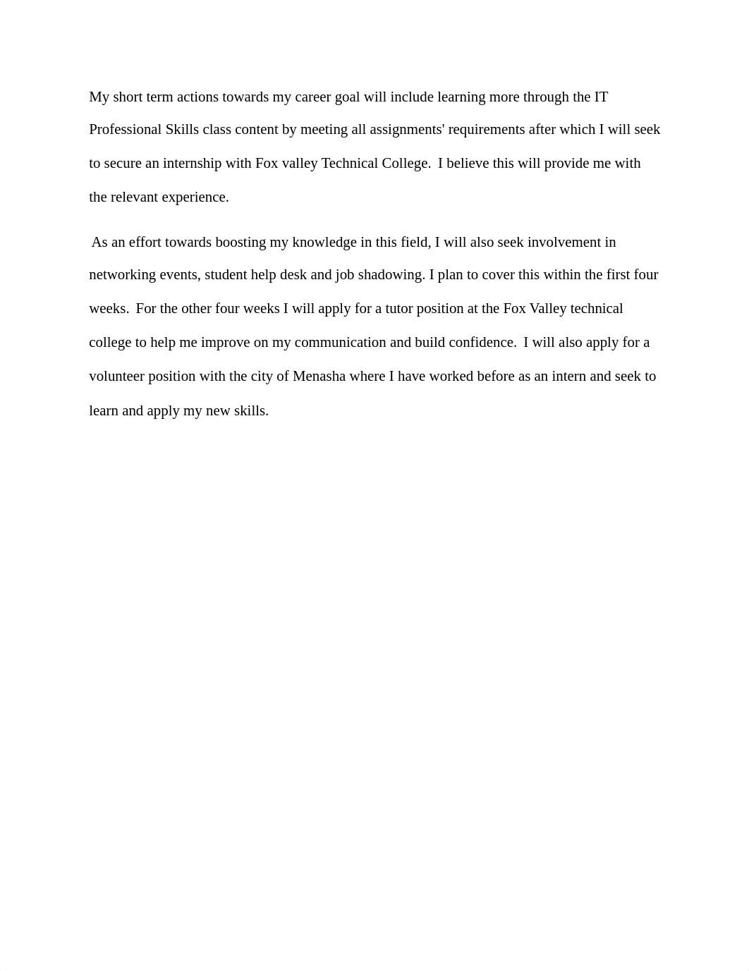 My short term actions towards my career goal will include learning more through the IT Professional_dk8endap9ys_page1