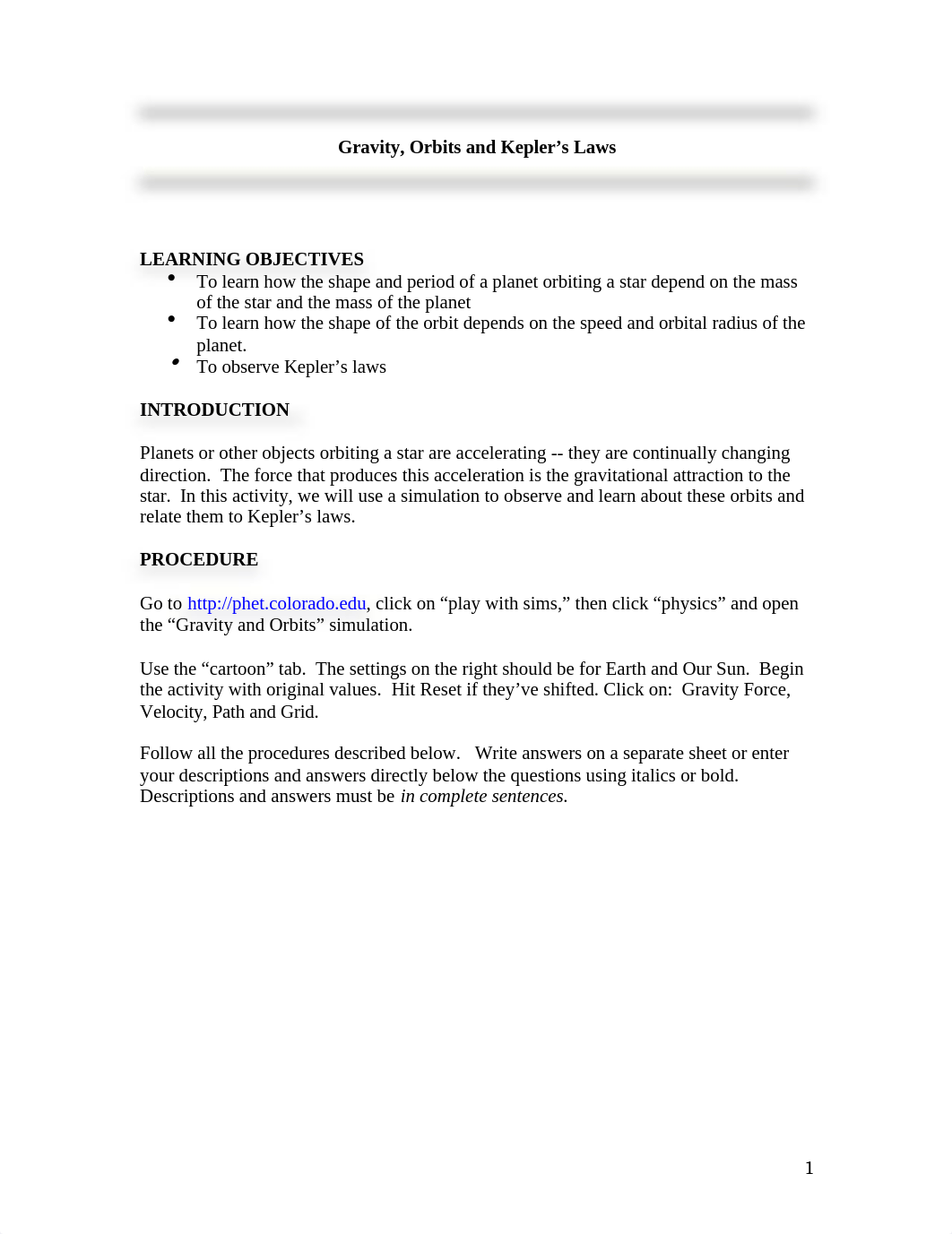 Lab 2 - Gravity, Orbits and Kepler's Laws Lab - Answer Sheet (1).docx_dk9lu65bh4n_page1