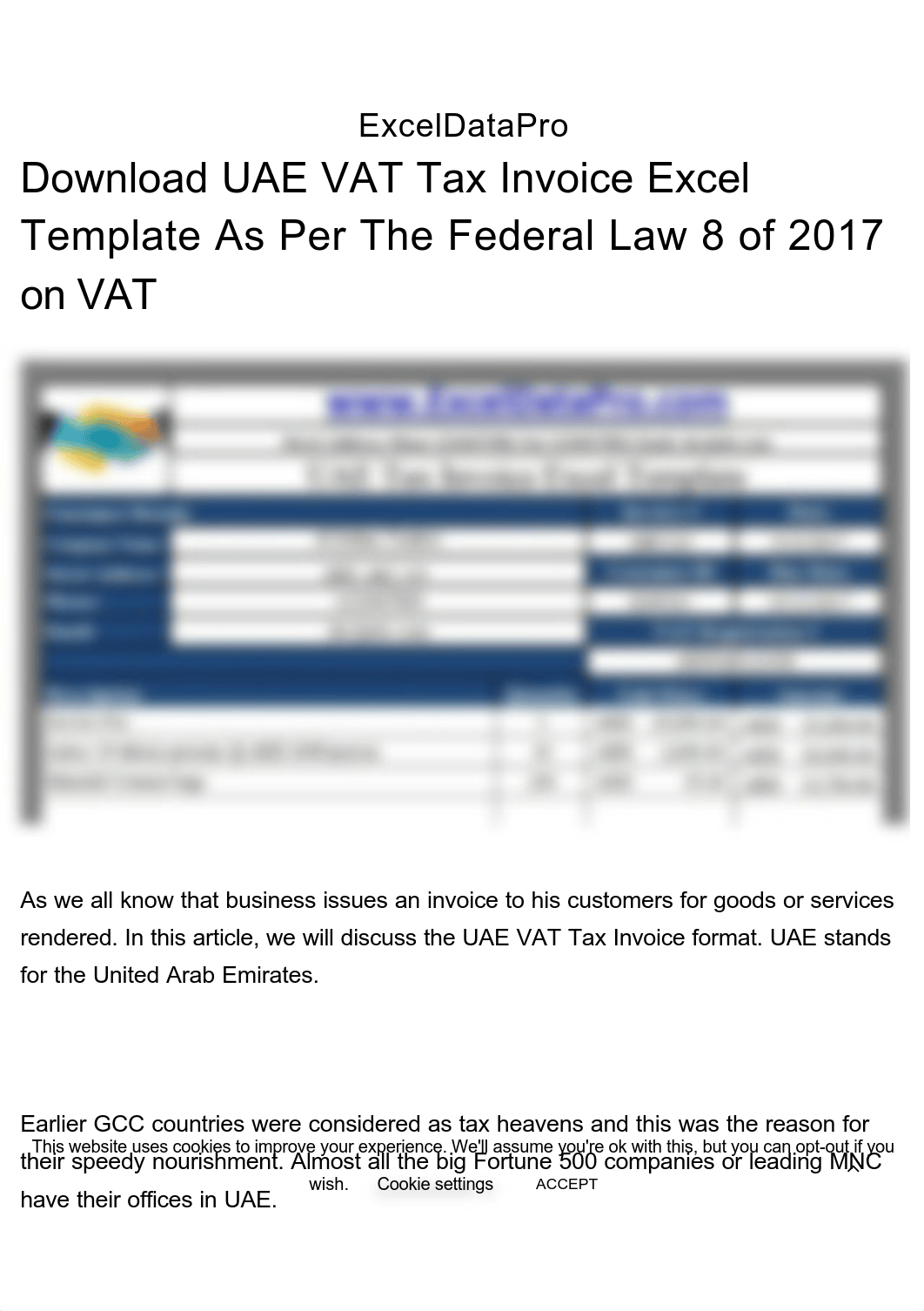 Download UAE VAT Tax Invoice Excel Template As Per The Federal Law 8 of 2017 on VAT - ExcelDataPro.p_dka5hnt6dcy_page1