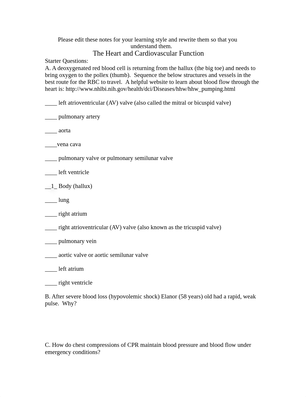 Notes on The Heart and Cardiovascular Function.doc_dkaeqmpm7je_page1