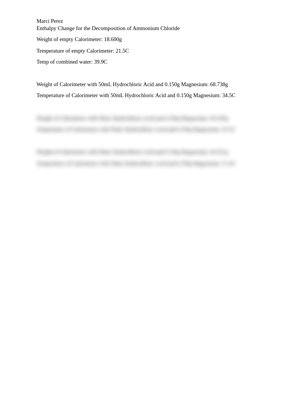 Marci Perez Enthalpy Change for the Decomposition of Ammonium Chloride.docx_dkb8n9ztpgo_page1