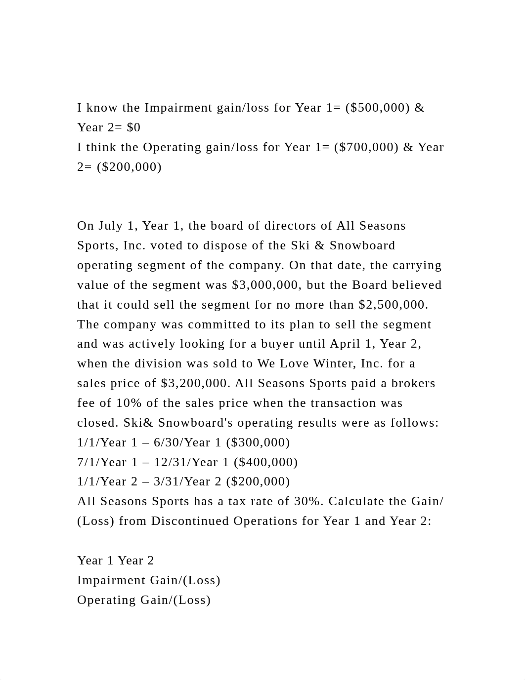 I know the Impairment gainloss for Year 1= ($500,000) & Year 2= $.docx_dkbaewx8u1b_page2