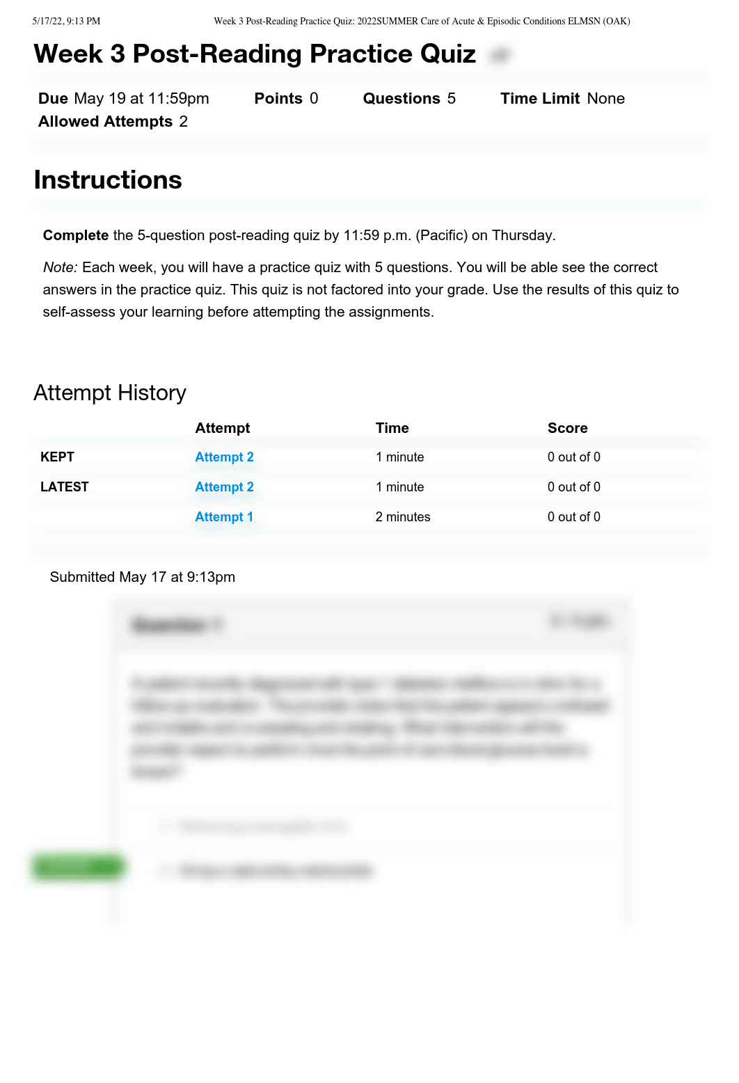 Week 3 Post-Reading Practice Quiz_ 2022SUMMER Care of Acute & Episodic Conditions ELMSN (OAK)2.pdf_dkbny265unh_page1