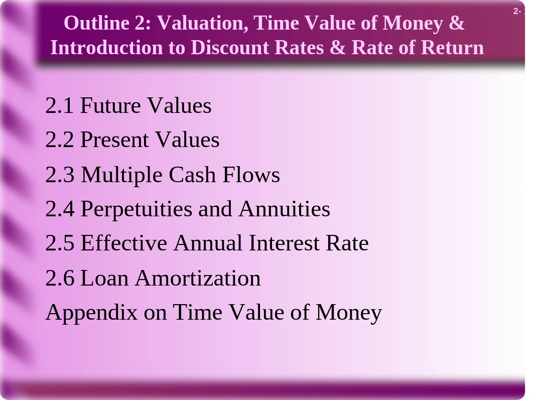 Outline 2 Valuation, Time Value of Money, and Introduction to Discount Rates and Rate of Return.ppt_dkbvx9r0ru3_page1