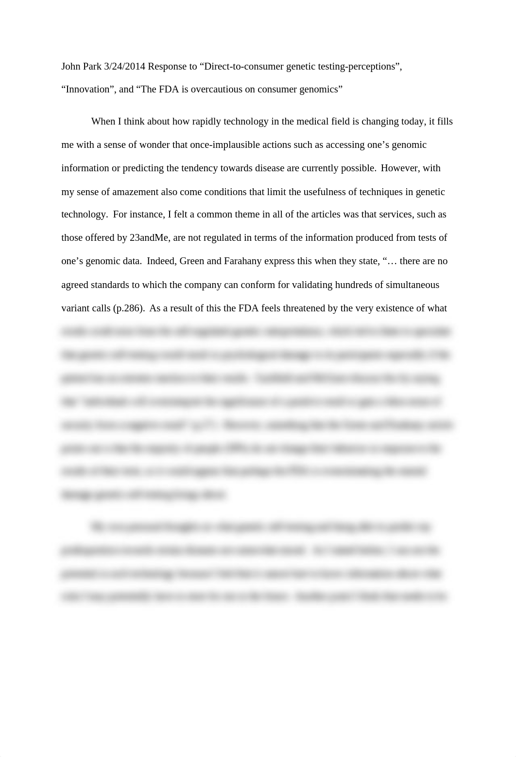 FDA and cautiousness on consumer genetics reaction essay_dkee2t3pdtp_page1