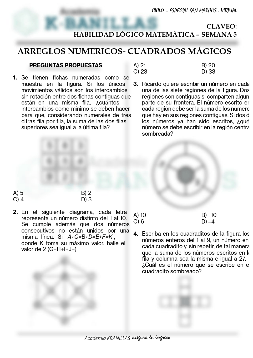 HABILIDAD MATEMÁTICA  - SEMANA 5 - ARREGLOS NUMERICOS- CUADRADOS MÁGICOS.pdf_dkewoulssds_page1