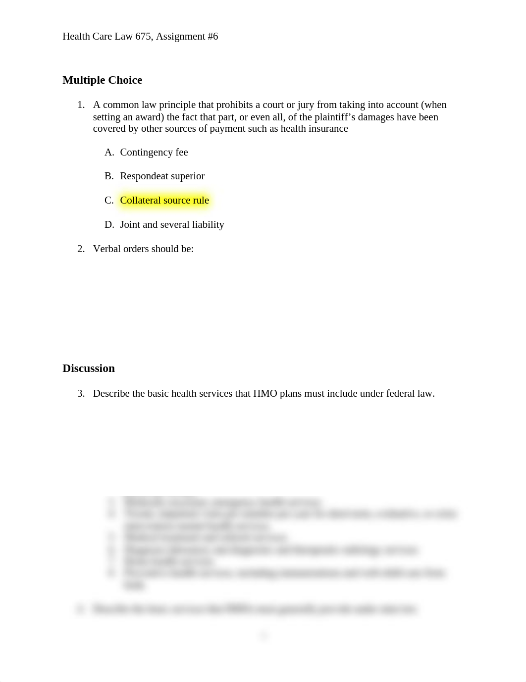 Health Care Law 675, Assignment #6.docx_dkfk6m851fe_page1