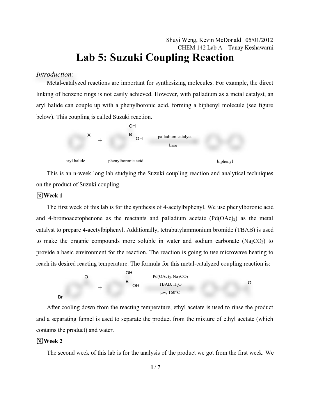 Chemistry Lab 5 Suzuki Coupling Reaction Report_dkfwnp4fxlw_page1