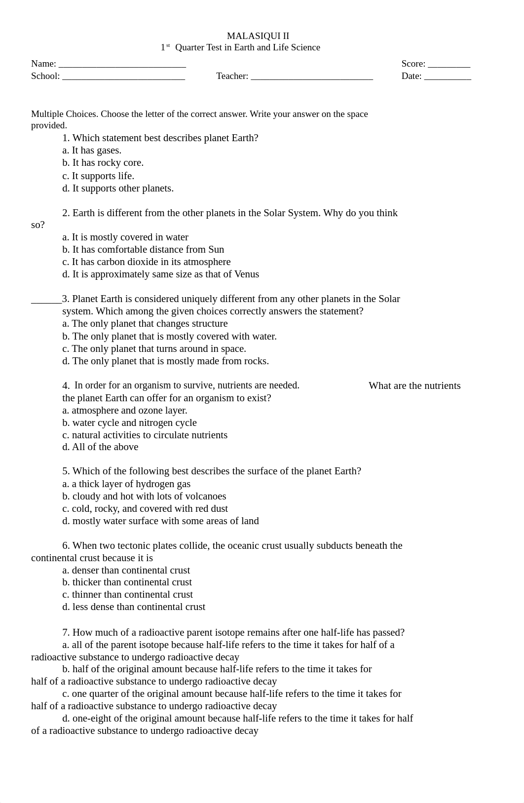 First Quarter Exam Earth and Life Science _For Printing First Quarter Exam - Copy.docx_dkh2uddr8f0_page1