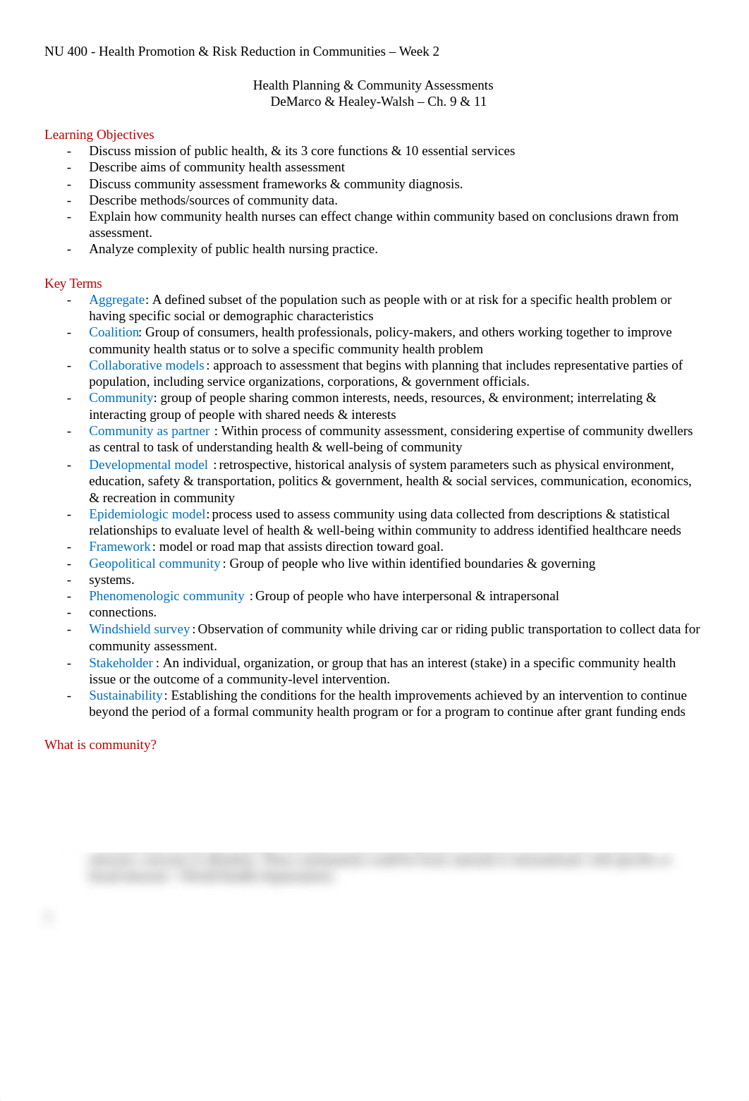 NU 400 WK 2 - Ch. 9 & 11 Health Planning & Community Assessments.docx_dkhp3i7w1i0_page1