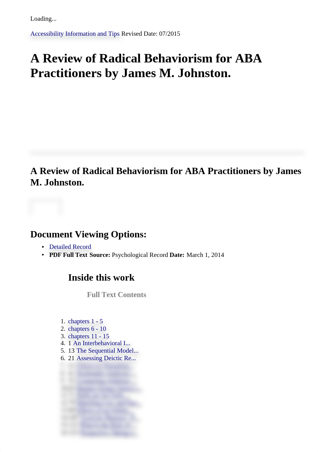 A Review of Radical Behaviorism for ABA Practitioners by James M. Johnston.  EBSCOhost.htm_dkhq87xy8i2_page1